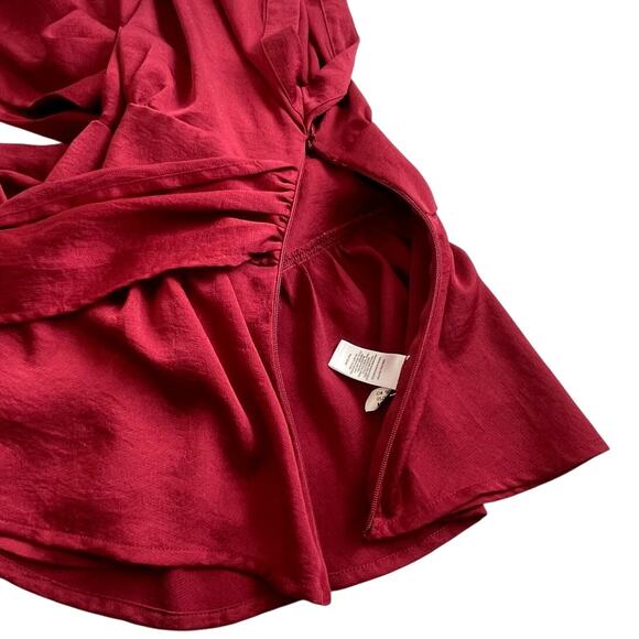 Express Red/Wine Wrap Peplum Top with Waist Tie Size S - Picture 6 of 10